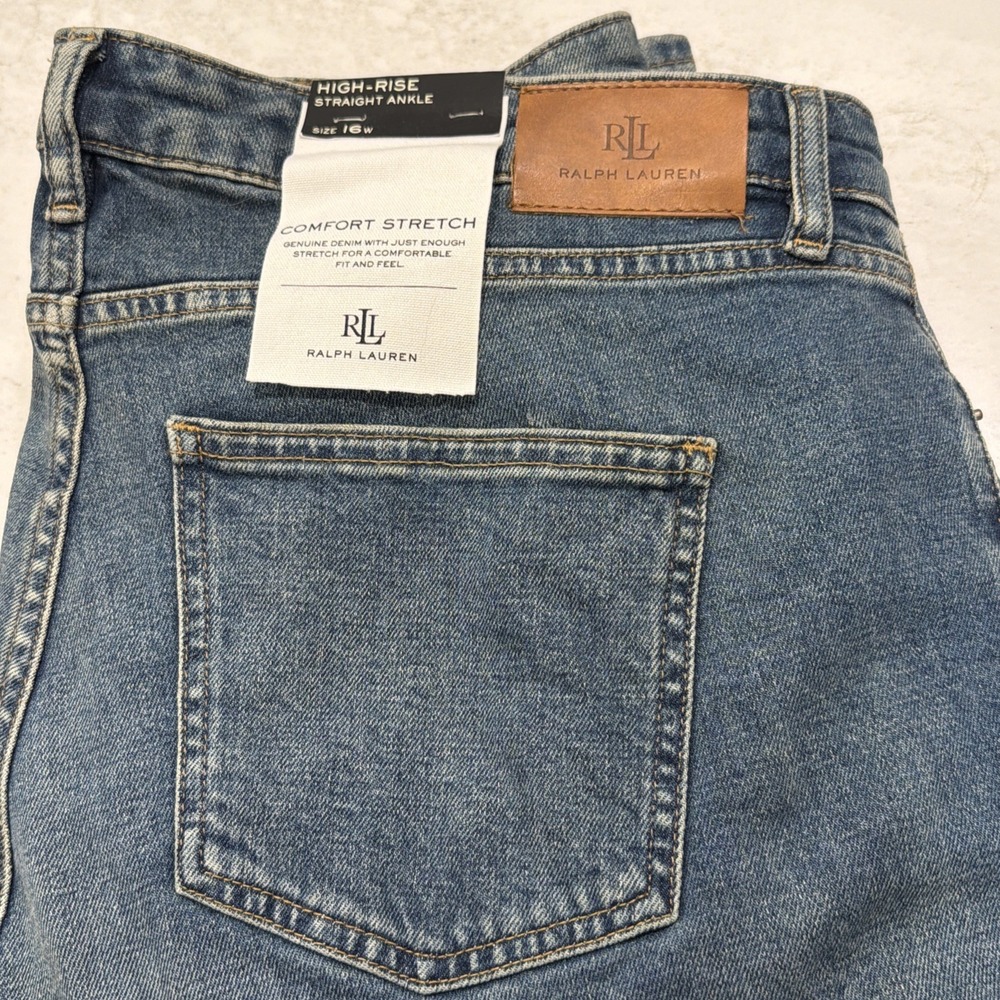 Ralph Lauren Comfort Stretch Jeans, Women's 16W High Rise Straight Ankle, Ret125